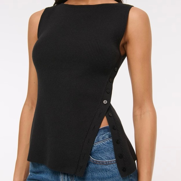 Abercrombie & Fitch Black Asymmetrical Buttoned Tank Top XS NWT - Picture 2 of 9